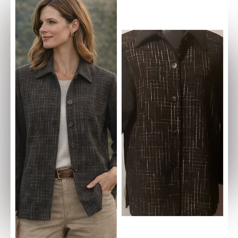 Charcoal Textured Blazer Jacket Size 10 Classic Tailored Layer